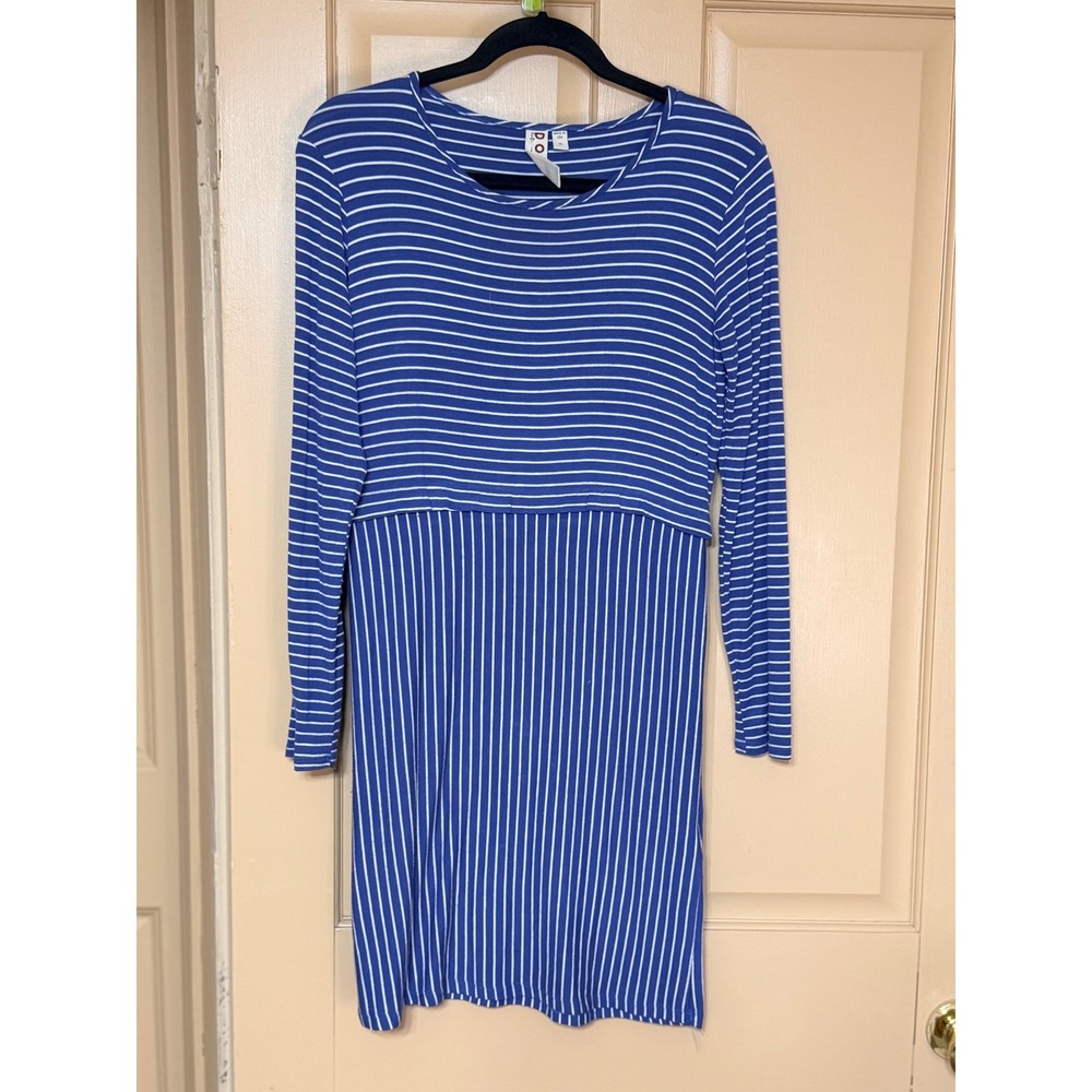 Dolan Left Coast Collection Blue White Striped Long Sleeve Dress XS Made in USA